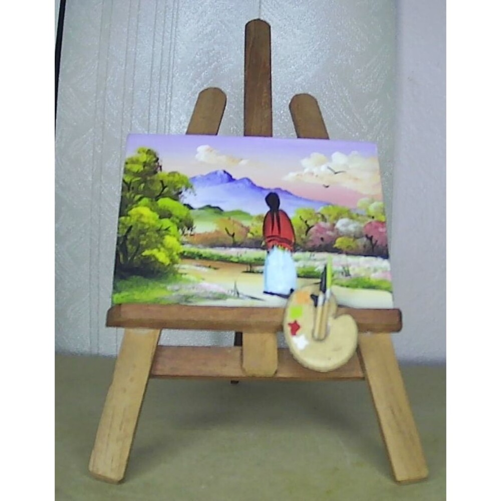 Miniature Painting 3.75x2.75" on Mini Easel 7.5" Tall Art Decor